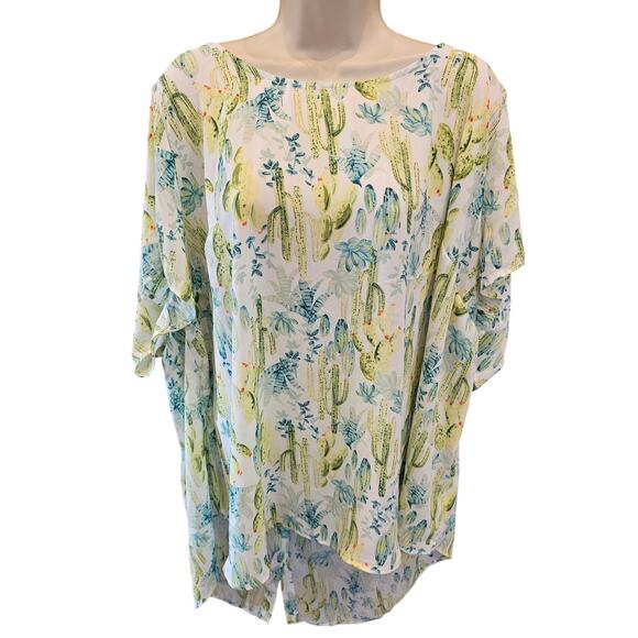 Torrid Abbey Georgette Button Back Blouse summer chiffon 4X Multi Cactus Print - Picture 1 of 7